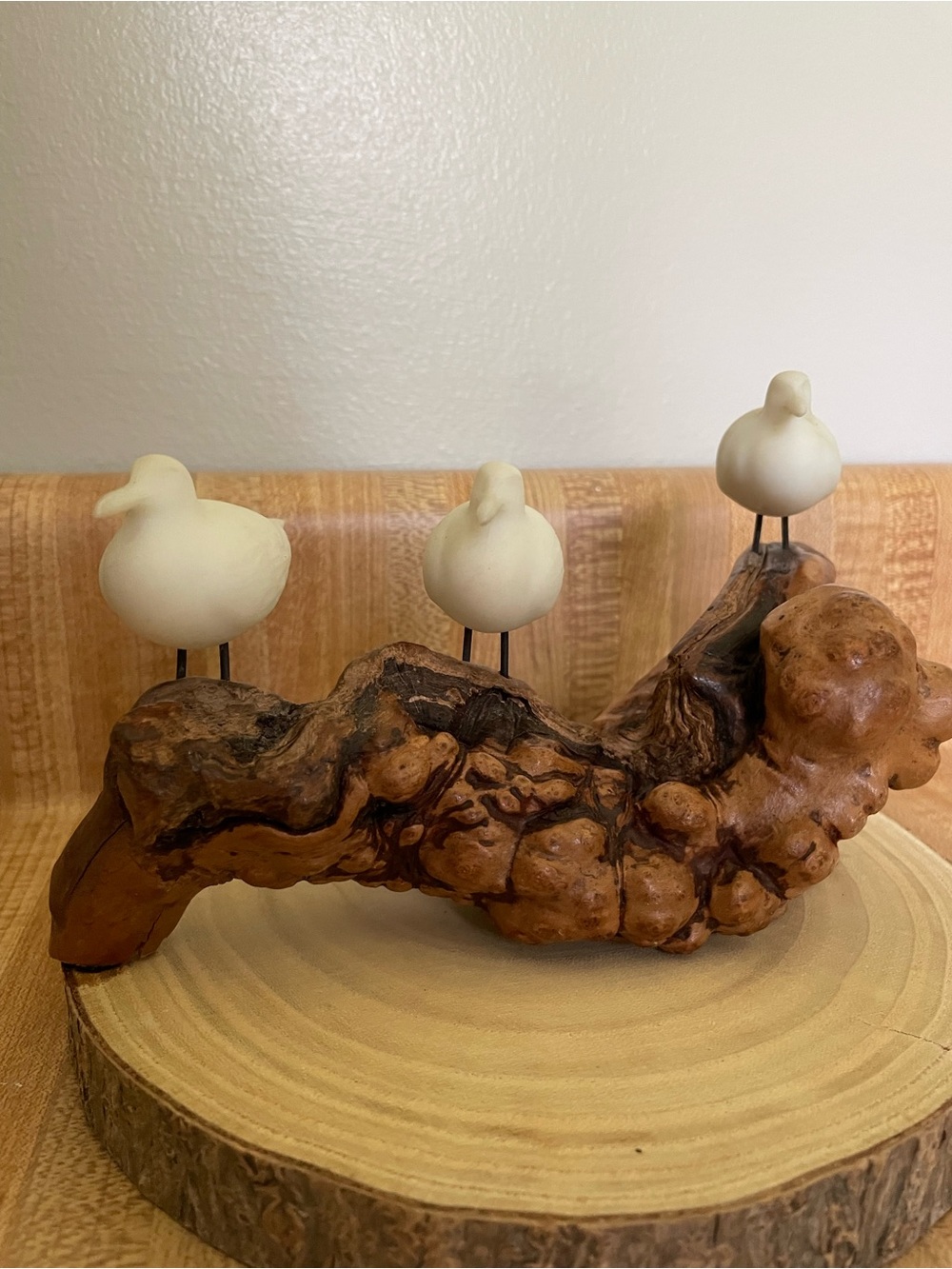 Coastal Sandpiper Trio Decorative Sculpture - White Sandpipers on Driftwood - Picture 3 of 8